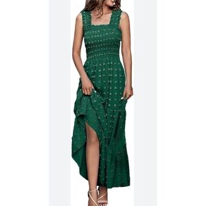 Swiss Dot A-Line Tiered dress Green Size L